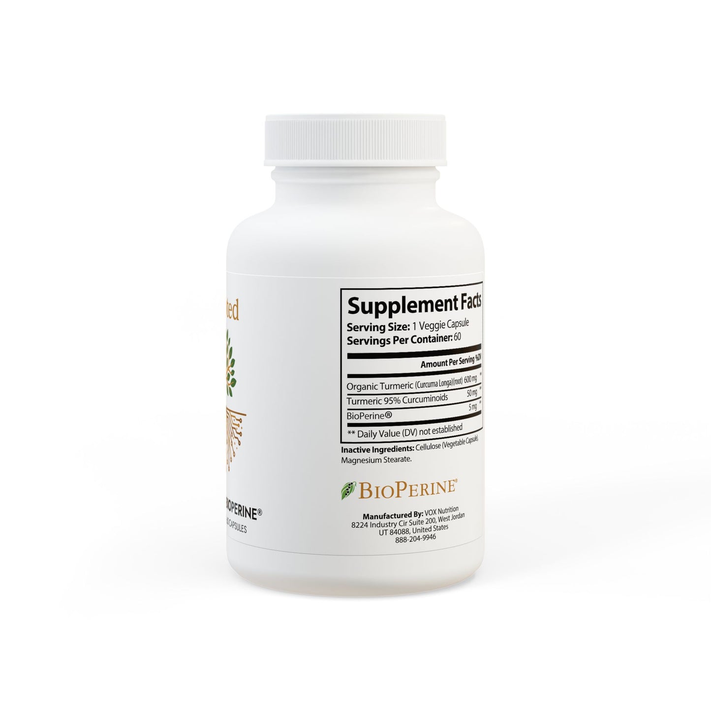 BioRooted Turmeric with BioPerine® (Black Pepper Fruit Extract) Supplement (60 Capsules)