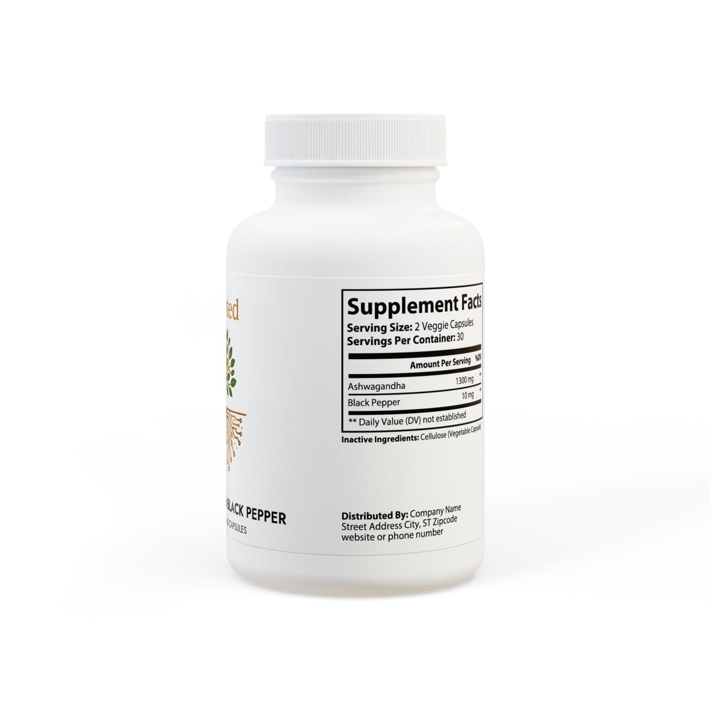 BioRooted Ashwagandha and Black Pepper Supplement (60 capsules)