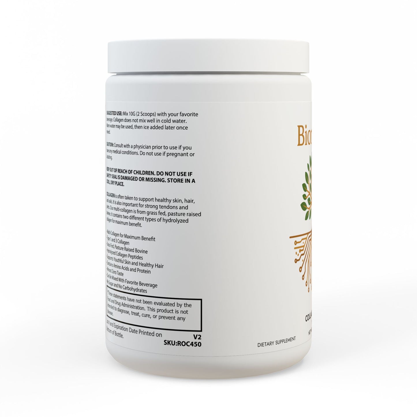 BioRooted Collagen Peptides Type I & III Supplement (350g, 12.3oz)