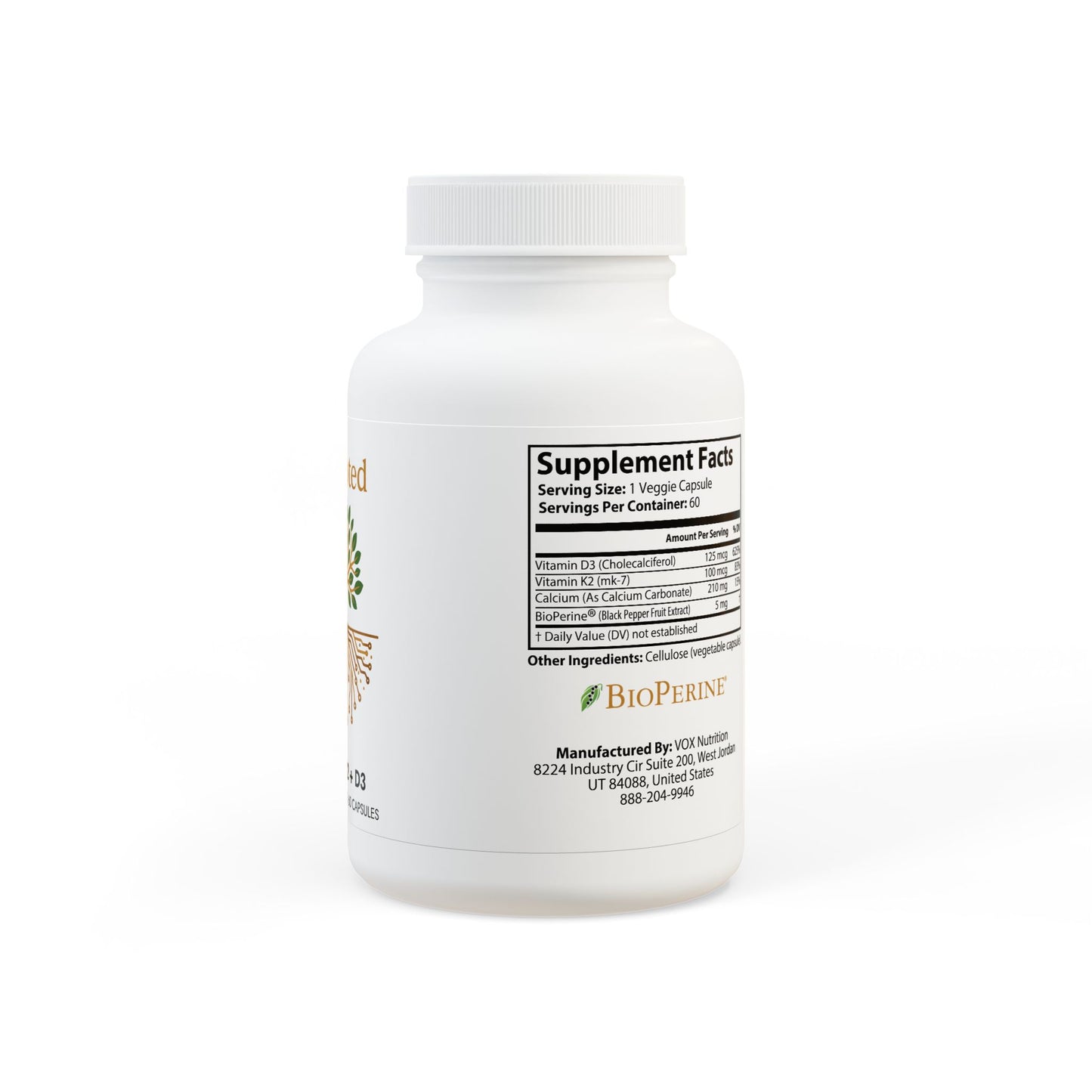 BioRooted Vitamin K2 + D3 Supplement (60 Capsules)